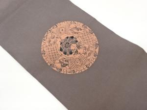 縮緬地草木手染鏡裏に花・抽象模様名古屋帯